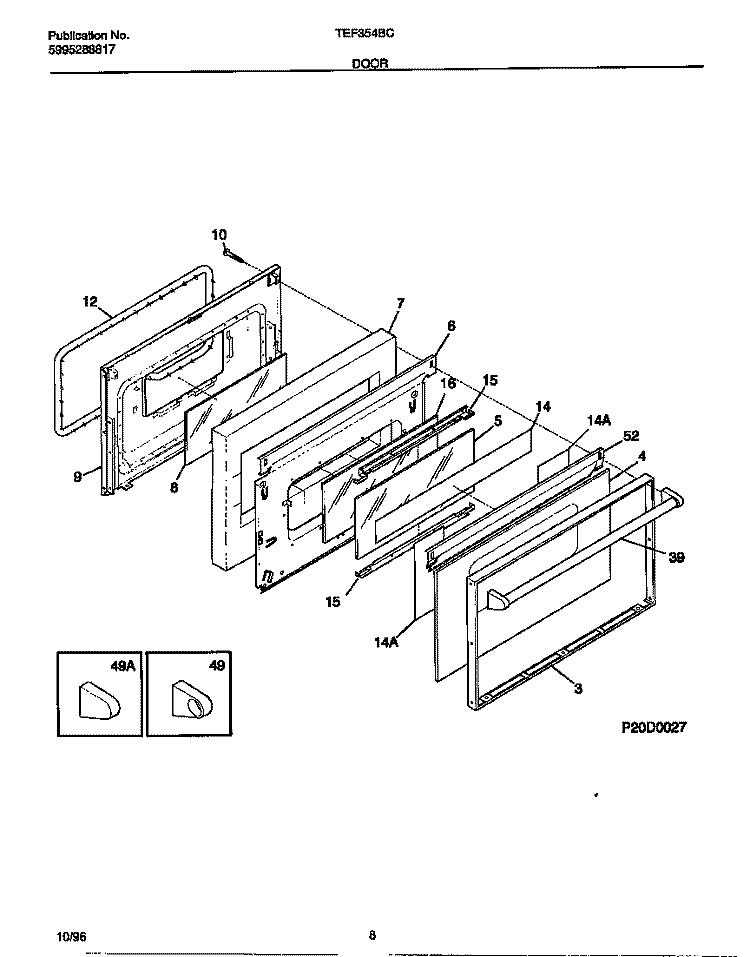 DOOR Diagram and Parts List for TEF354BCDC  Tappan Range
