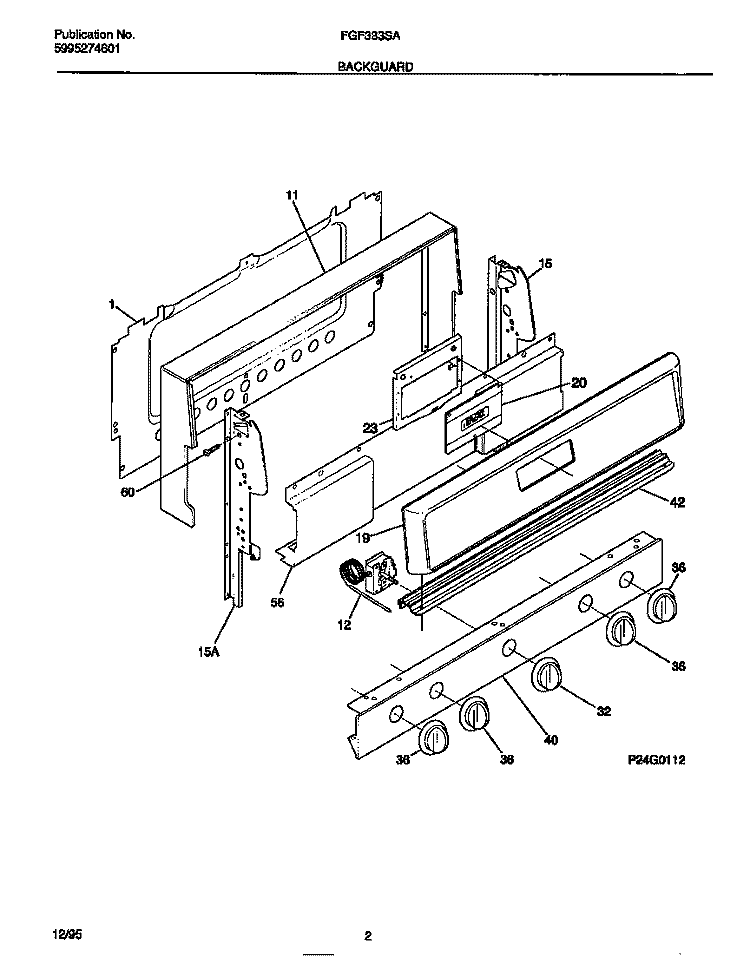 BACKGUARD Diagram and Parts List for FGF333SADC  Frigidaire Range