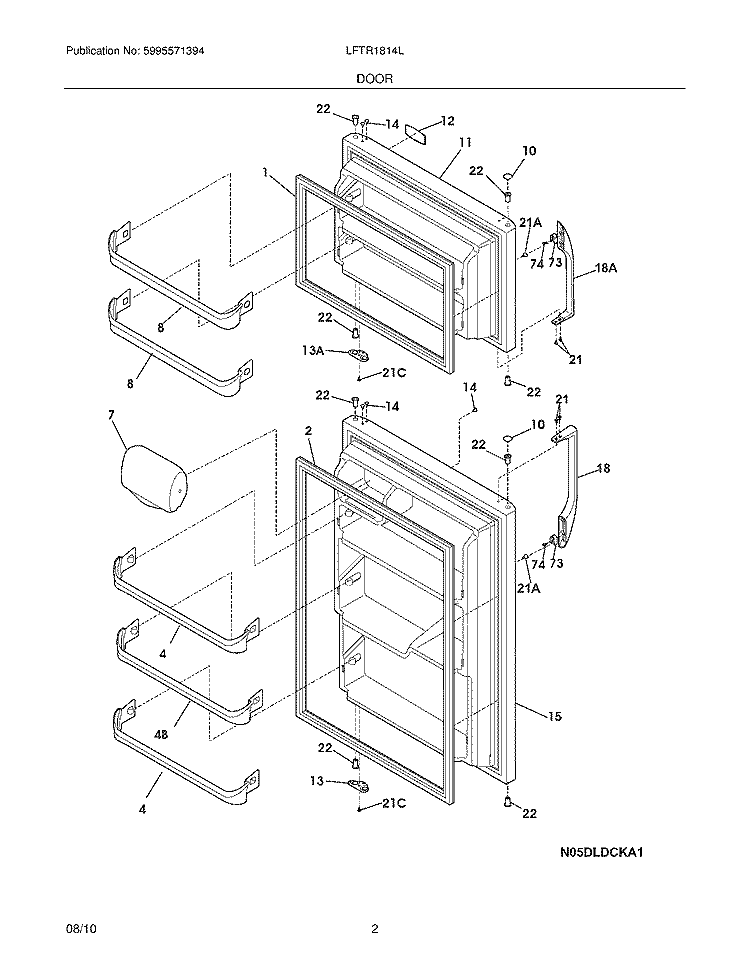 DOOR Diagram and Parts List for LFTR1814LW1  Frigidaire Refrigerator