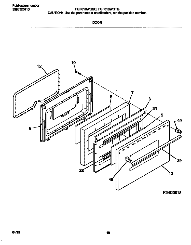 DOOR Diagram and Parts List for FGF316WGSC  Frigidaire Range