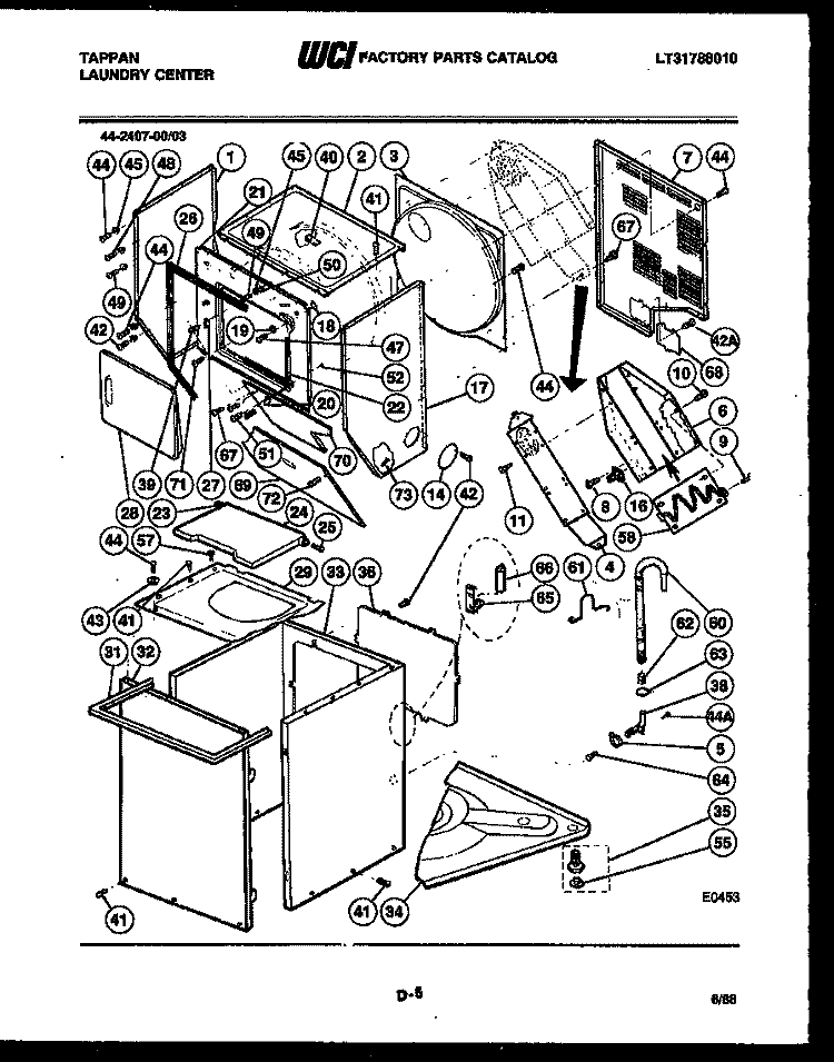 CABINET PARTS AND HEATER Diagram and Parts List for 44-2407-23-03  Tappan Washer