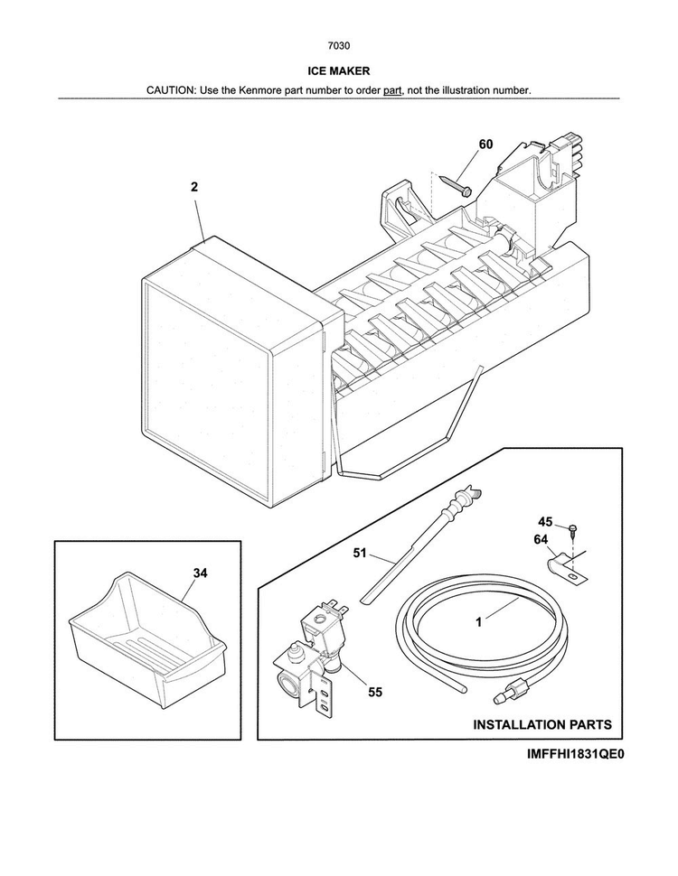 Ice Maker Diagram and Parts List for 25370303610  Kenmore Refrigerator