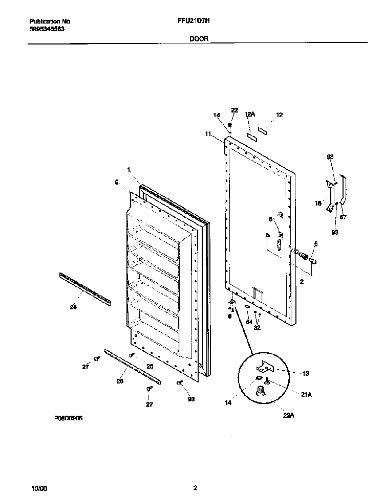 Door Diagram and Parts List for FFU21D7HW2  Frigidaire Freezer