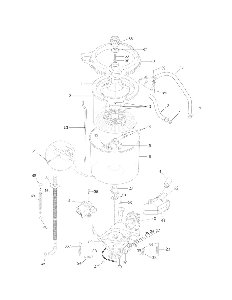 Motor/tub Diagram and Parts List for 41797962705  Kenmore Washer Dryer Combo