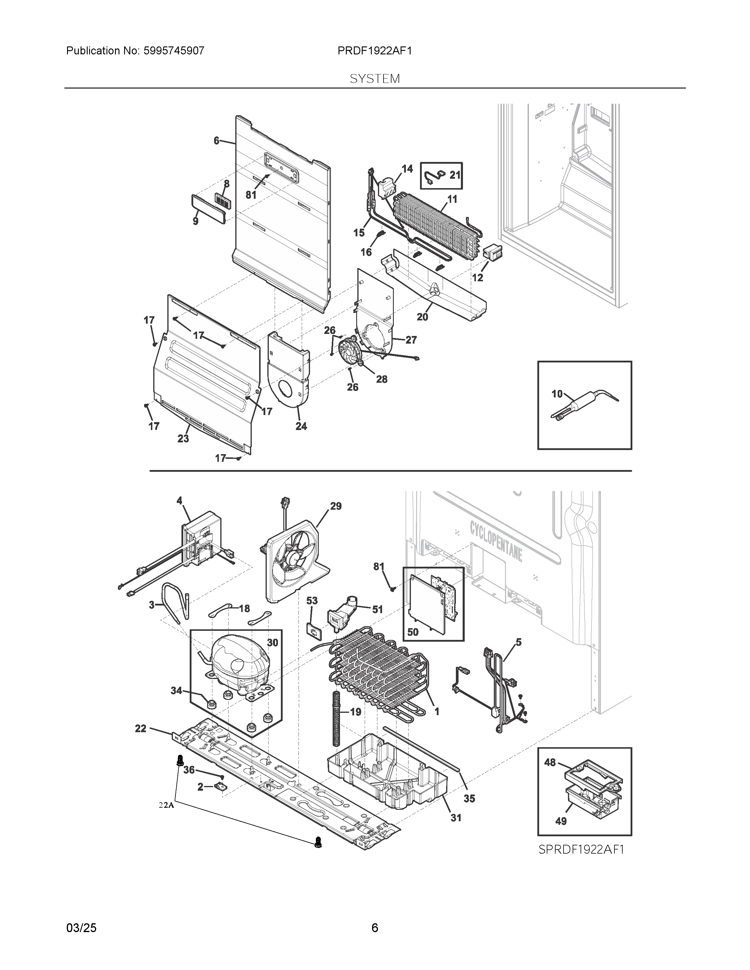 System Diagram and Parts List for PRDF1922AF1  Frigidaire Freezer