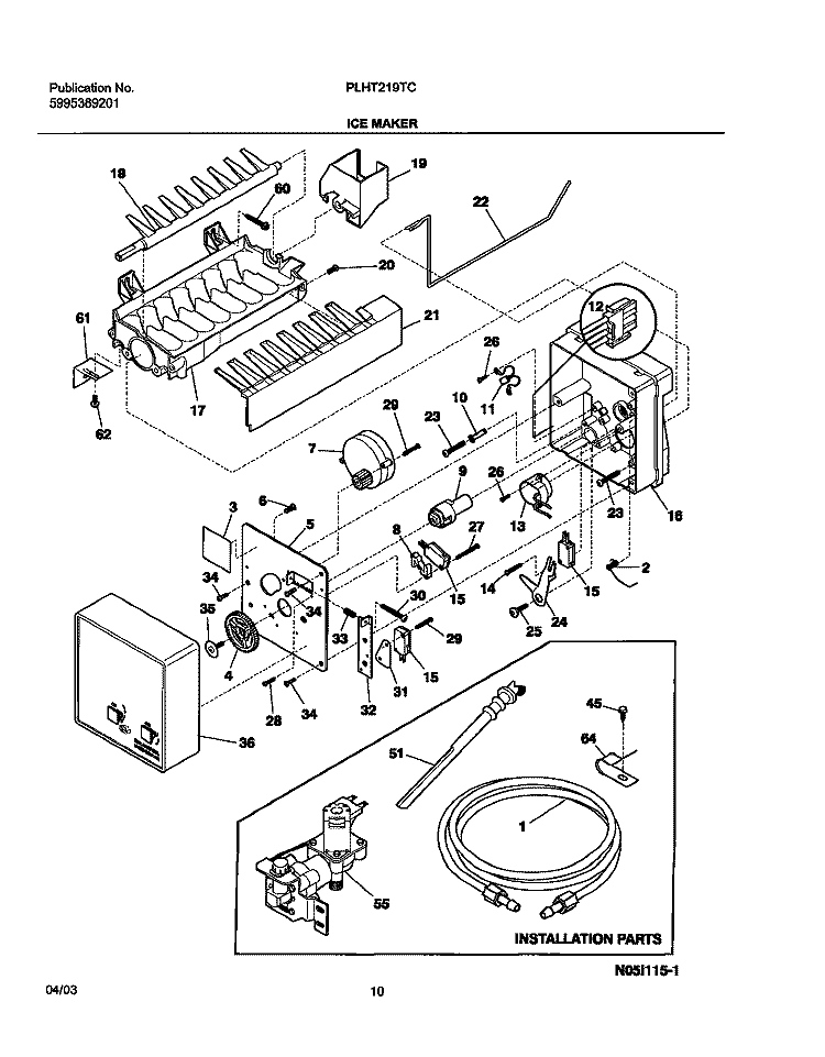 ICE MAKER Diagram and Parts List for PLHT219TCK1  Frigidaire Refrigerator