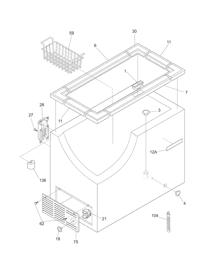 Cabinet Diagram and Parts List for KCS150LW1  Kelvinator Freezer
