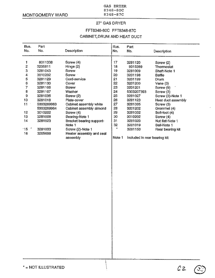 Cabinet, Drum And Heat Duct Page 2 Diagram and Parts List for 8348-87C  Frigidaire Dryer
