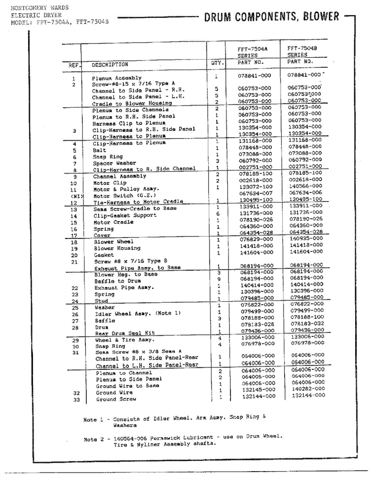 Drum Components/blower Page 2 Diagram and Parts List for 7504A  Frigidaire Dryer