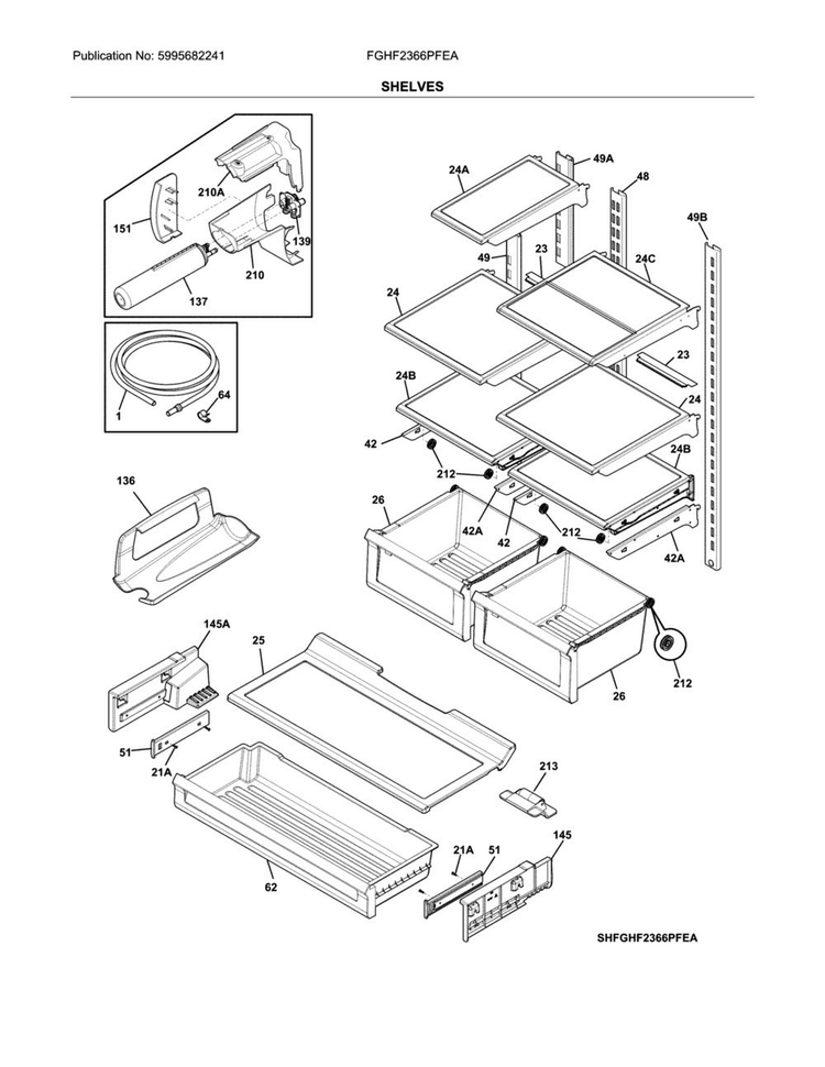 Shelves Diagram and Parts List for FGHF2366PFEA  Frigidaire Refrigerator