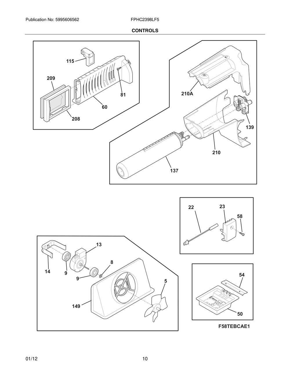Controls Diagram and Parts List for FPHC2398LF5  Frigidaire Refrigerator
