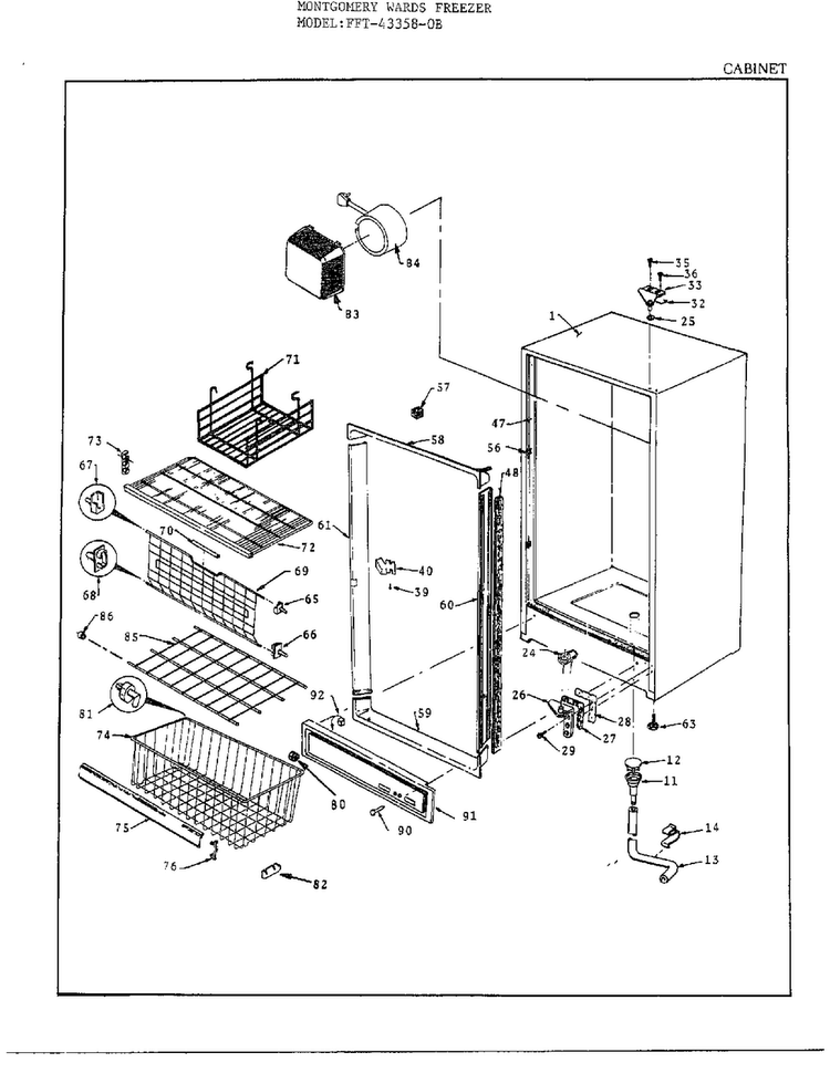 Cabinet Diagram and Parts List for 43358-OB  Frigidaire Freezer