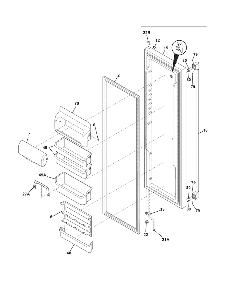 Refrigerator Door Diagram and Parts List for E23CS78HPS6  Electrolux Refrigerator
