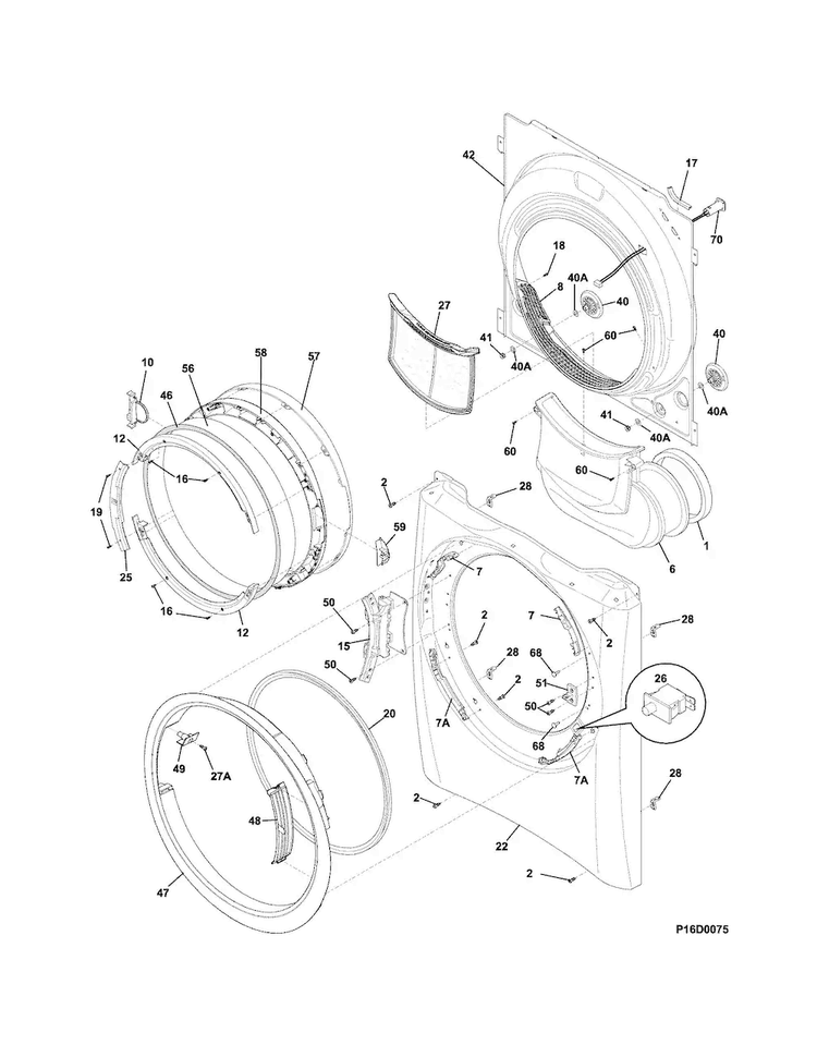 Front Panel/lint Filter Diagram and Parts List for EIMED60LT3  Electrolux Dryer