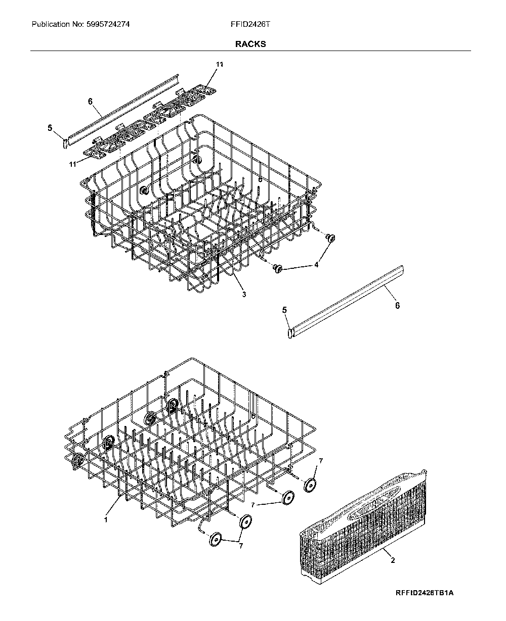 Racks Diagram and Parts List for FFID2426TS5A  Frigidaire Dishwasher
