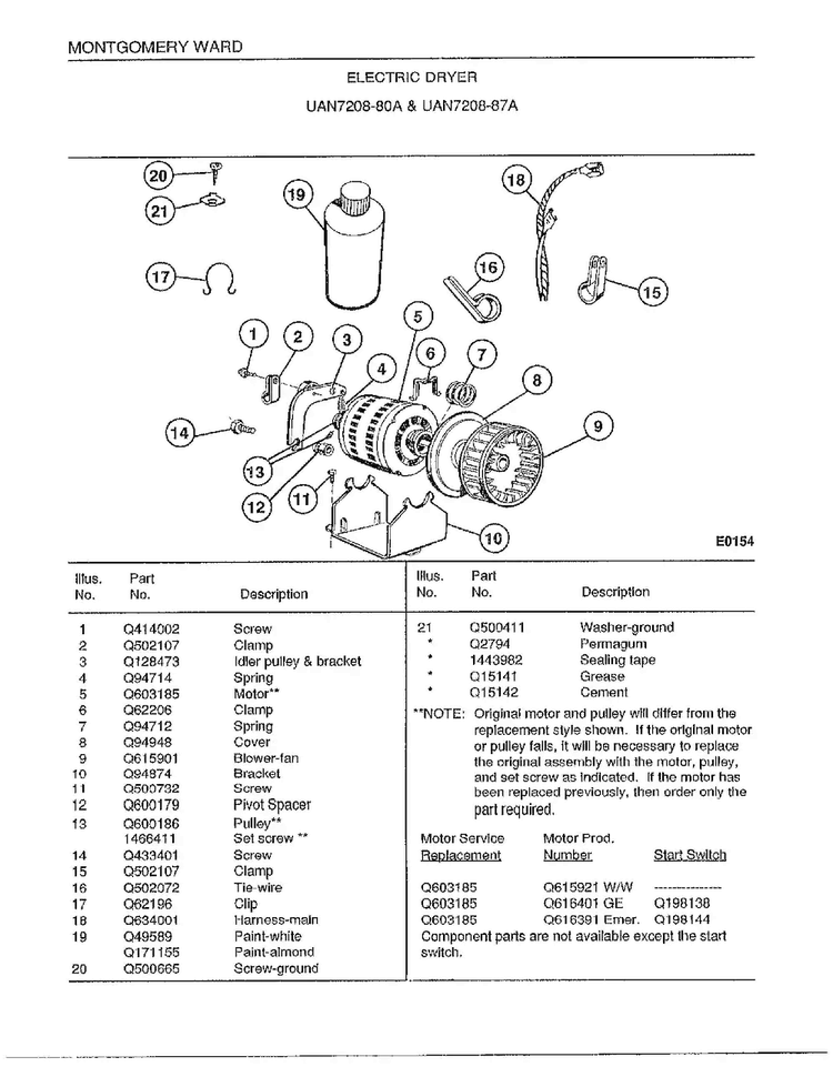 Electric Dryer Page 4 Diagram and Parts List for 7208A  Frigidaire Dryer