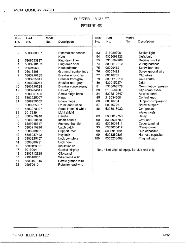 Freezer 18 Cu. Ft. Page 2 Diagram and Parts List for 88161-0D  Frigidaire Freezer