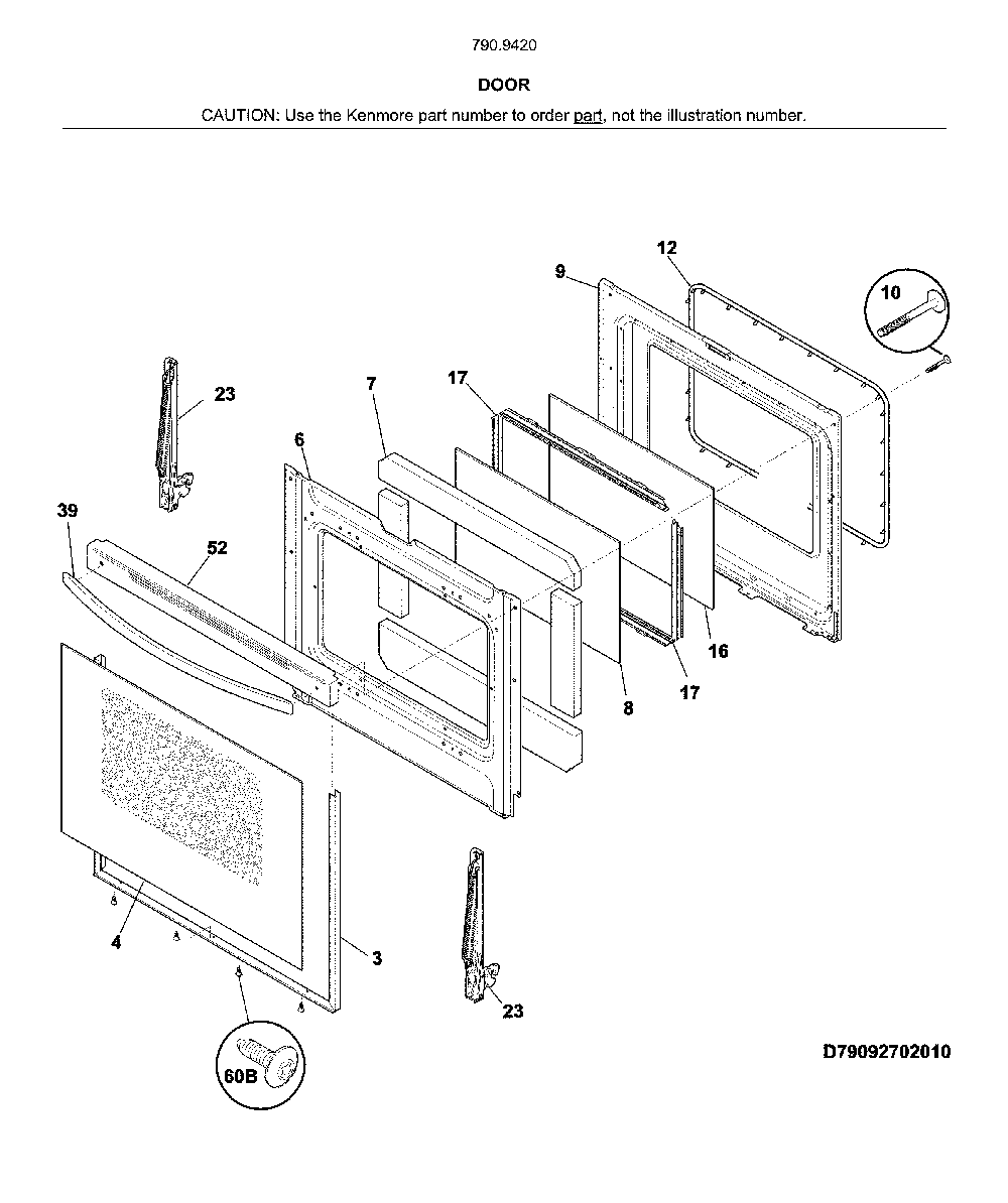 Door Diagram and Parts List for 79094202317  Kenmore Range