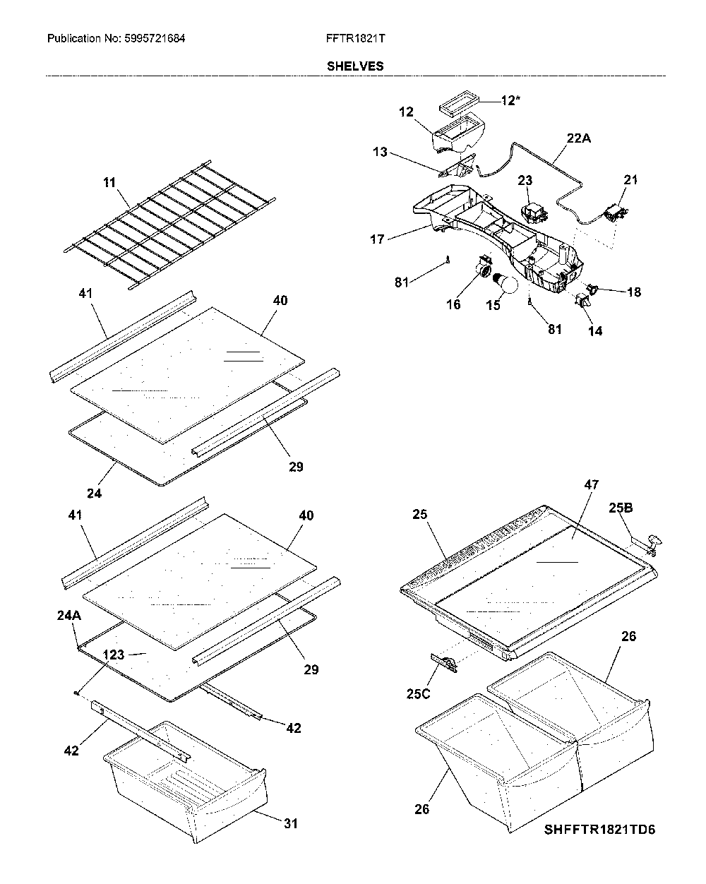 Shelves Diagram and Parts List for FFTR1821TDA  Frigidaire Refrigerator