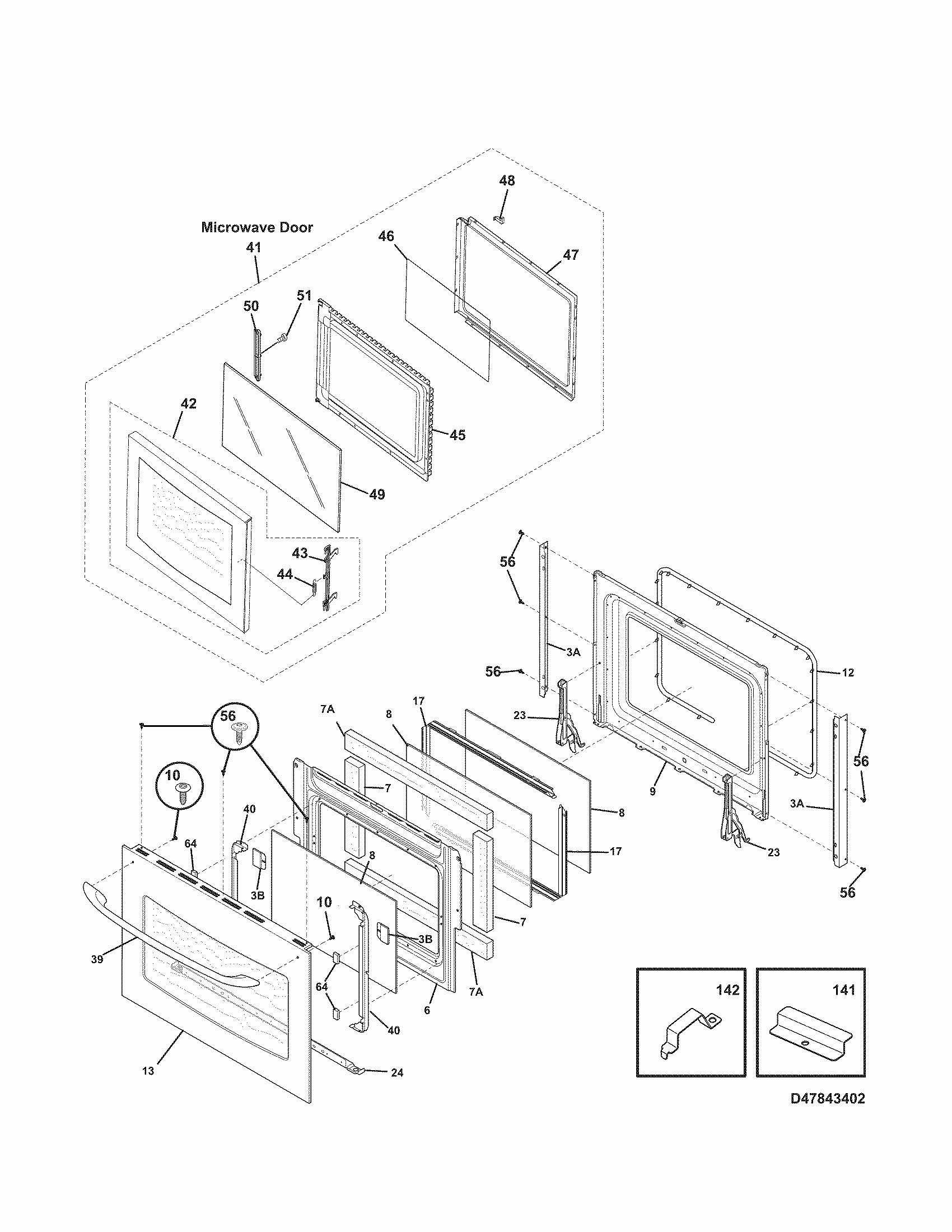 Doors Diagram and Parts List for 79047843409  Kenmore Microwave