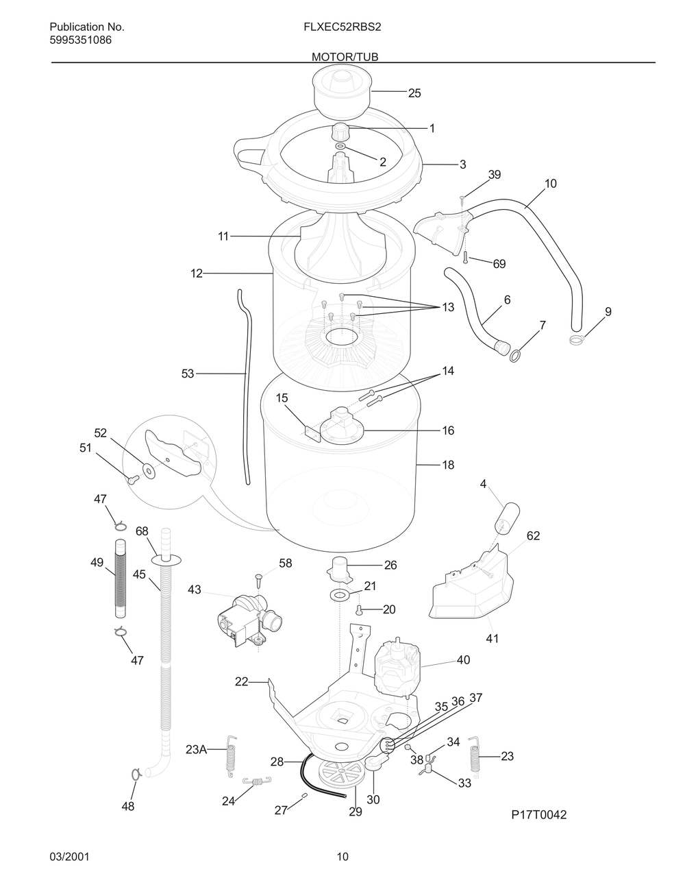 Motor/Tub Diagram and Parts List for FLXEC52RBS2  Frigidaire Dryer