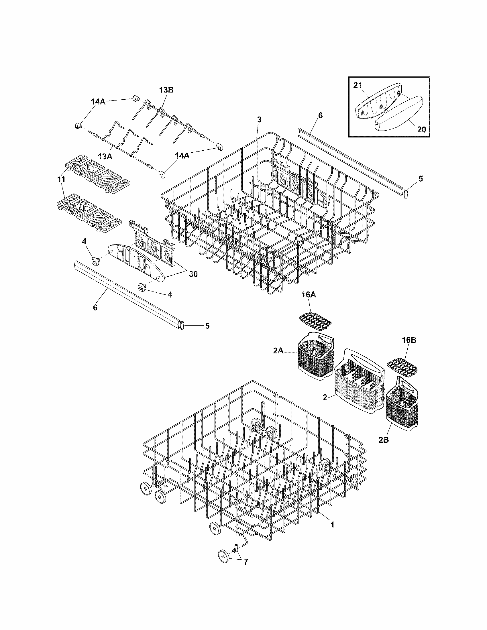 Racks Diagram and Parts List for 58715389100B  Kenmore Dishwasher