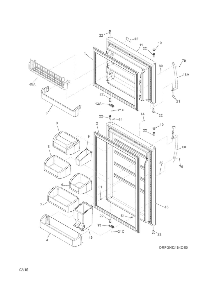 Doors Diagram and Parts List for FGHI2164QP0  Frigidaire Refrigerator