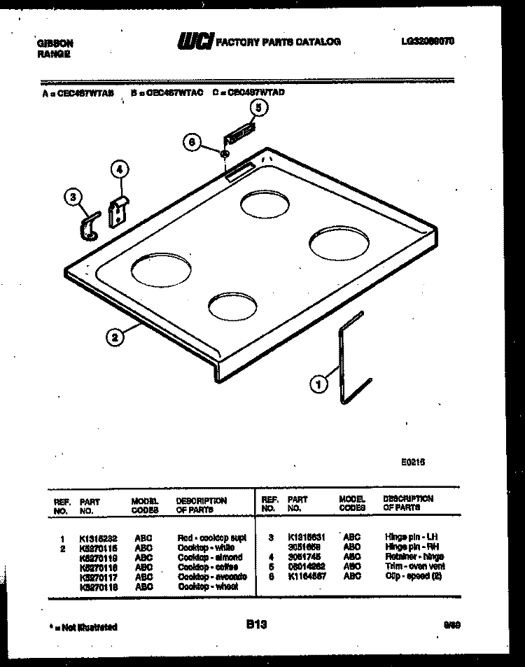 COOKTOP PARTS Diagram and Parts List for CEC4S7WTAC  Gibson Range
