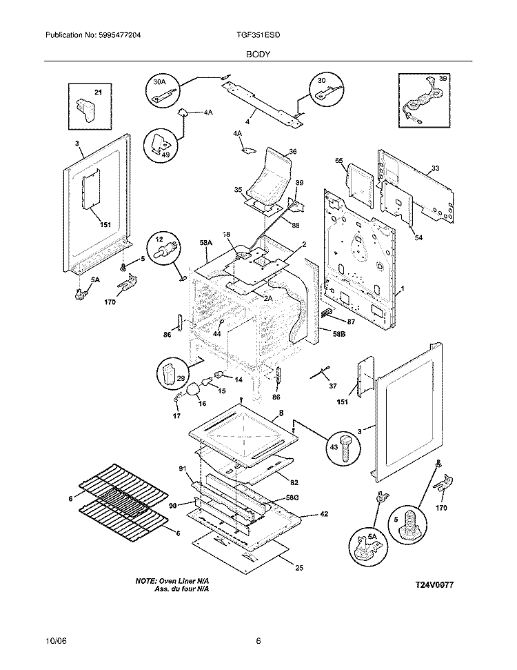 BODY Diagram and Parts List for TGF351ESD  Tappan Range