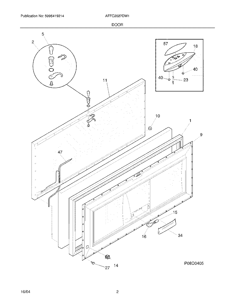 DOOR Diagram and Parts List for AFFC2027DW1  Frigidaire Freezer