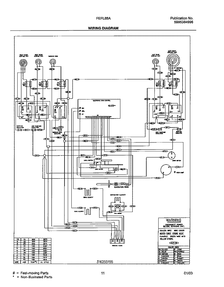 WIRING DIAGRAM Diagram and Parts List for FEFL88ASC  Frigidaire Range