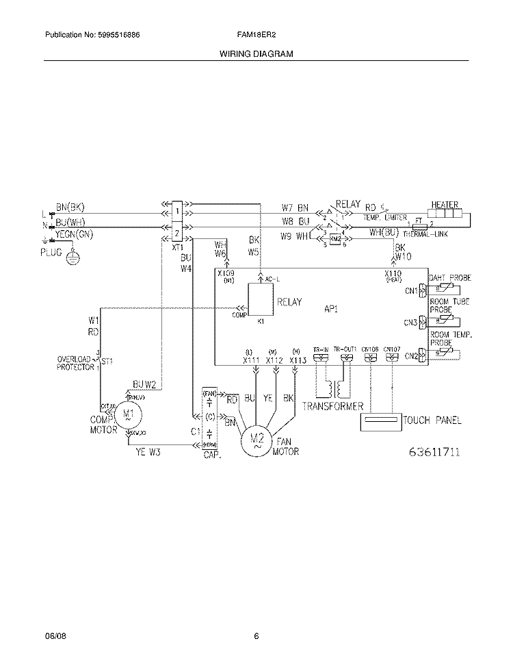 WIRING DIAGRAM Diagram and Parts List for FAM18ER2A14  Frigidaire Air Conditioner