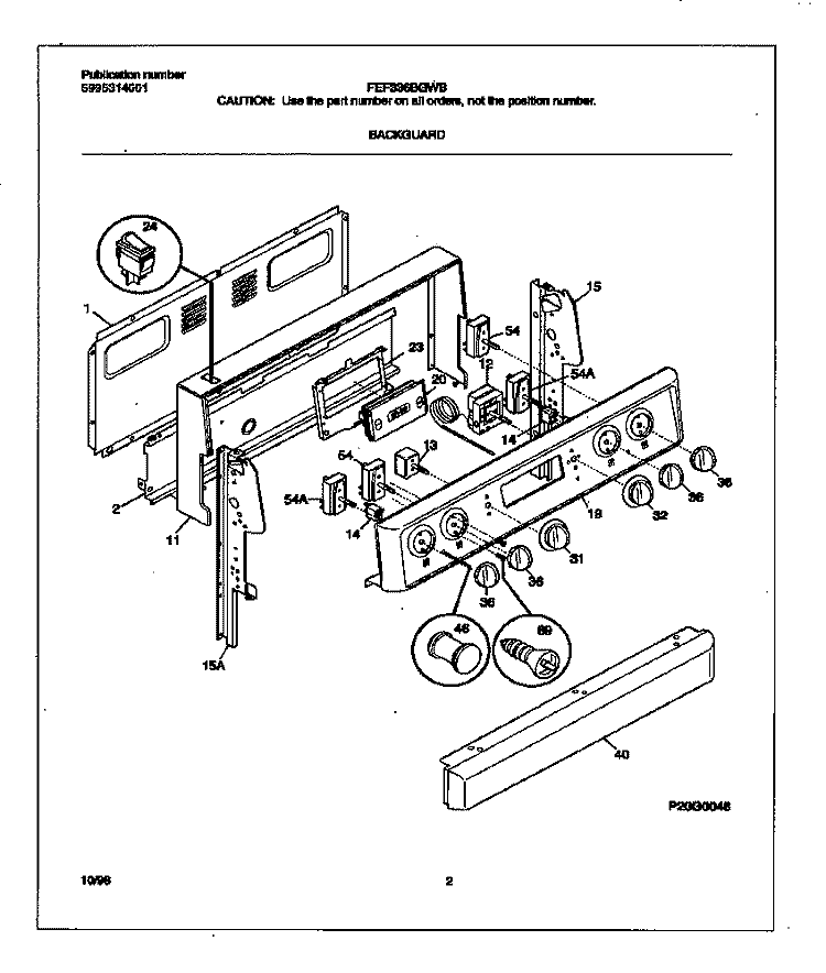 BACKGUARD Diagram and Parts List for FEF336BGWB  Frigidaire Range