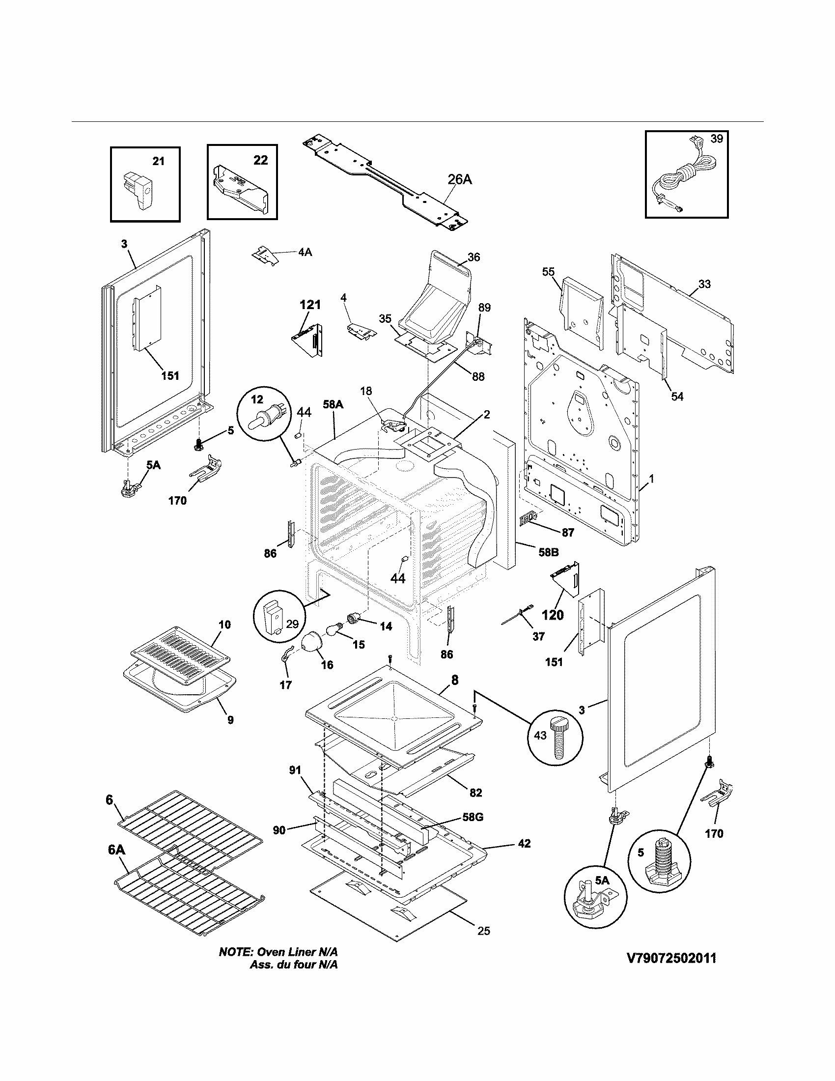 Body Diagram and Parts List for 79074039311  Kenmore Range