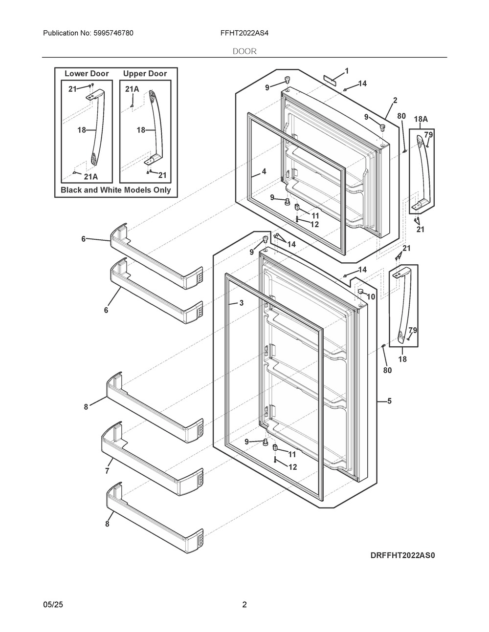 Door Diagram and Parts List for FFHT2022AS4  Frigidaire Refrigerator