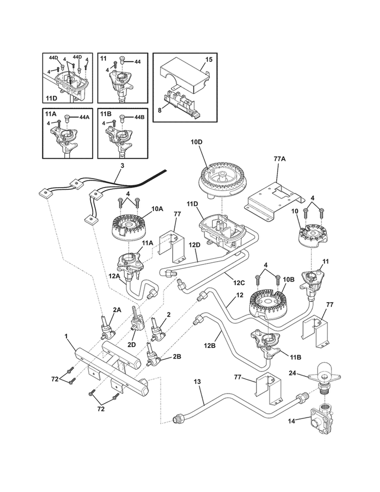 Burner Diagram and Parts List for EW30GC55GS3  Electrolux Cooktop