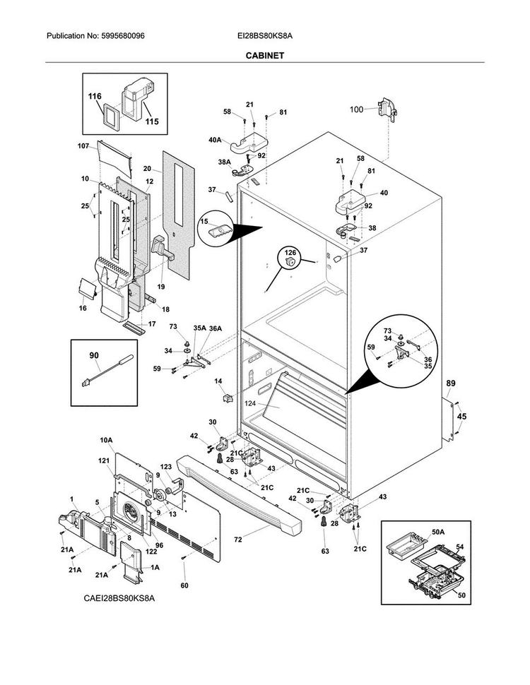 Cabinet Diagram and Parts List for EI28BS80KS8A  Electrolux Refrigerator