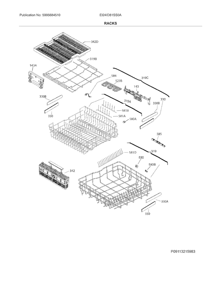 Racks Diagram and Parts List for EI24ID81SS0A  Electrolux Dishwasher