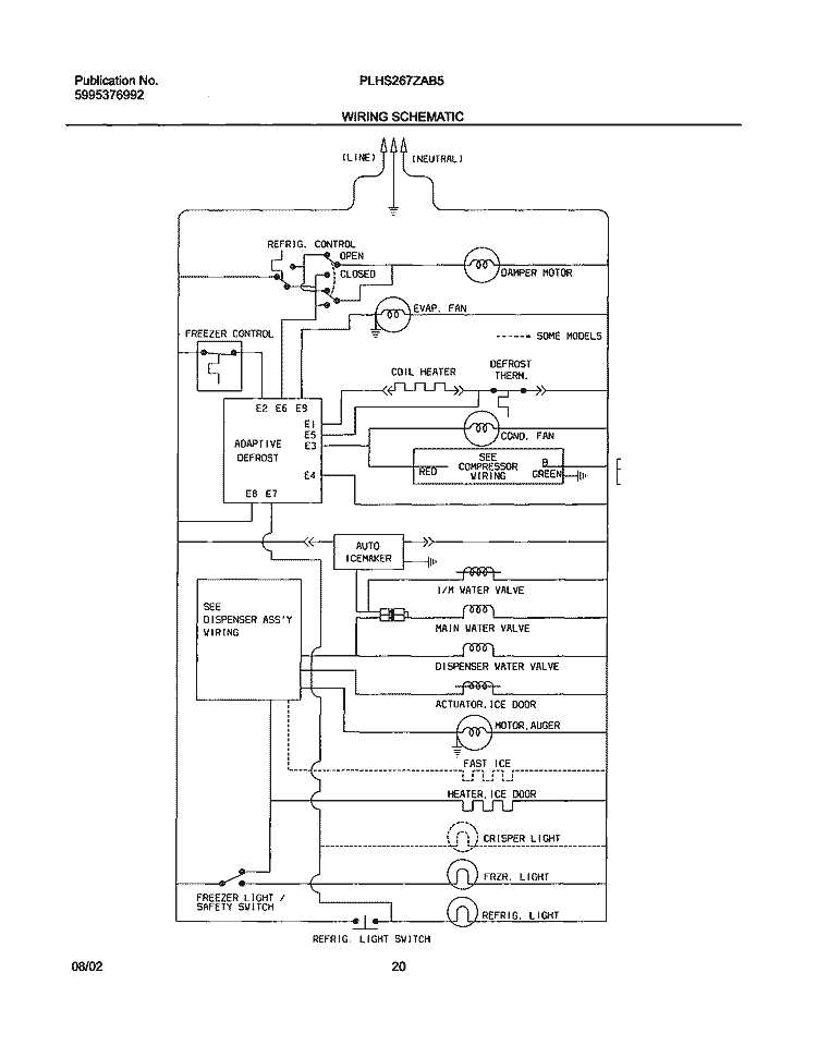 WIRING SCHEMATIC Diagram and Parts List for PLHS267ZAB5  Frigidaire Refrigerator