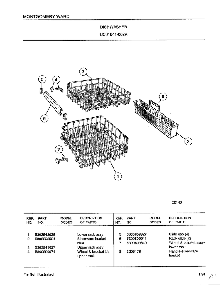 Dishwasher Page 11 Diagram and Parts List for 1041-002A  Frigidaire Dishwasher