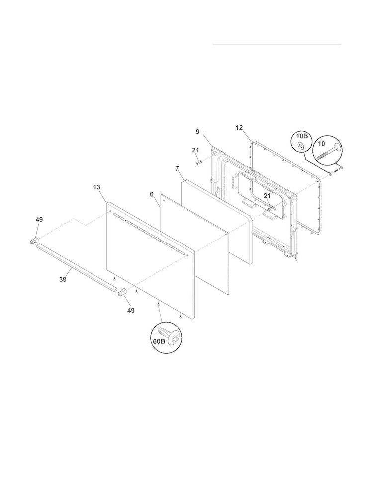 Door Diagram and Parts List for FFEF3003NWA  Frigidaire Range
