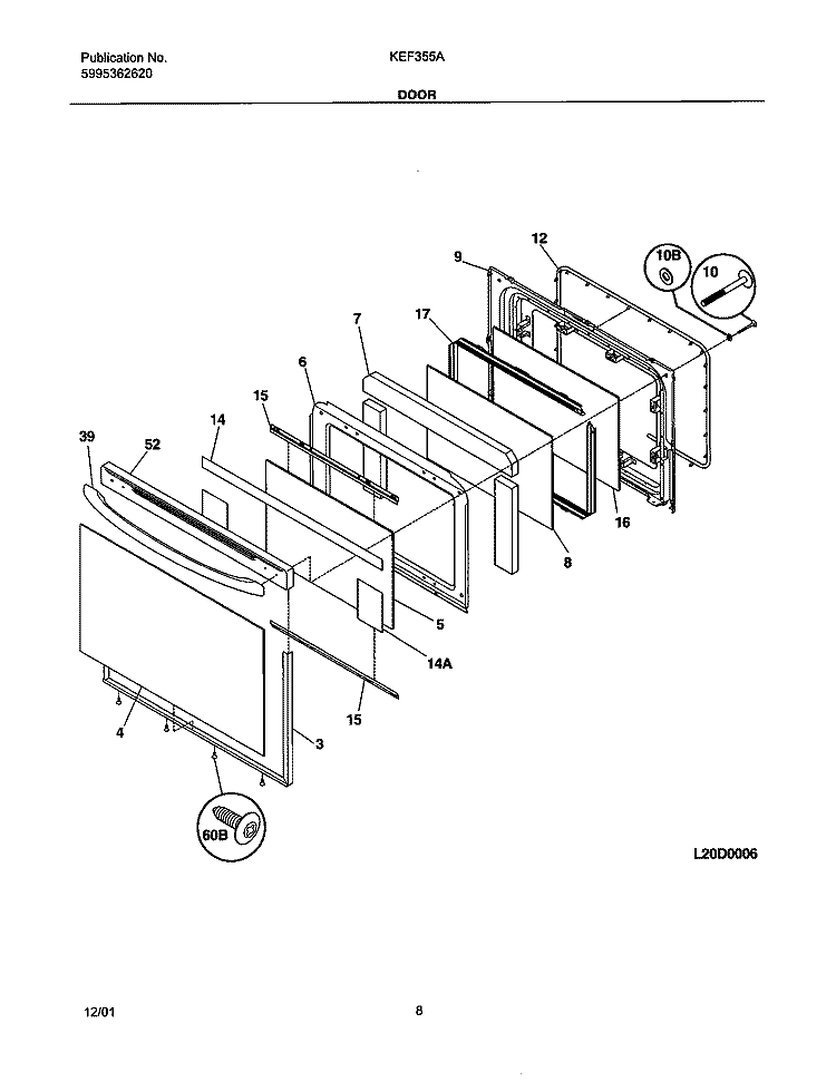 DOOR Diagram and Parts List for KEF355ASB  Kelvinator Range