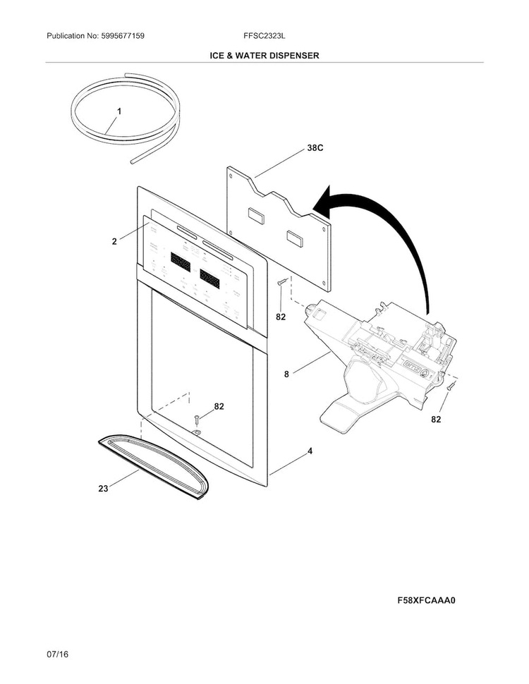 Ice & Water Dispenser Diagram and Parts List for FFSC2323LSCA  Frigidaire Refrigerator