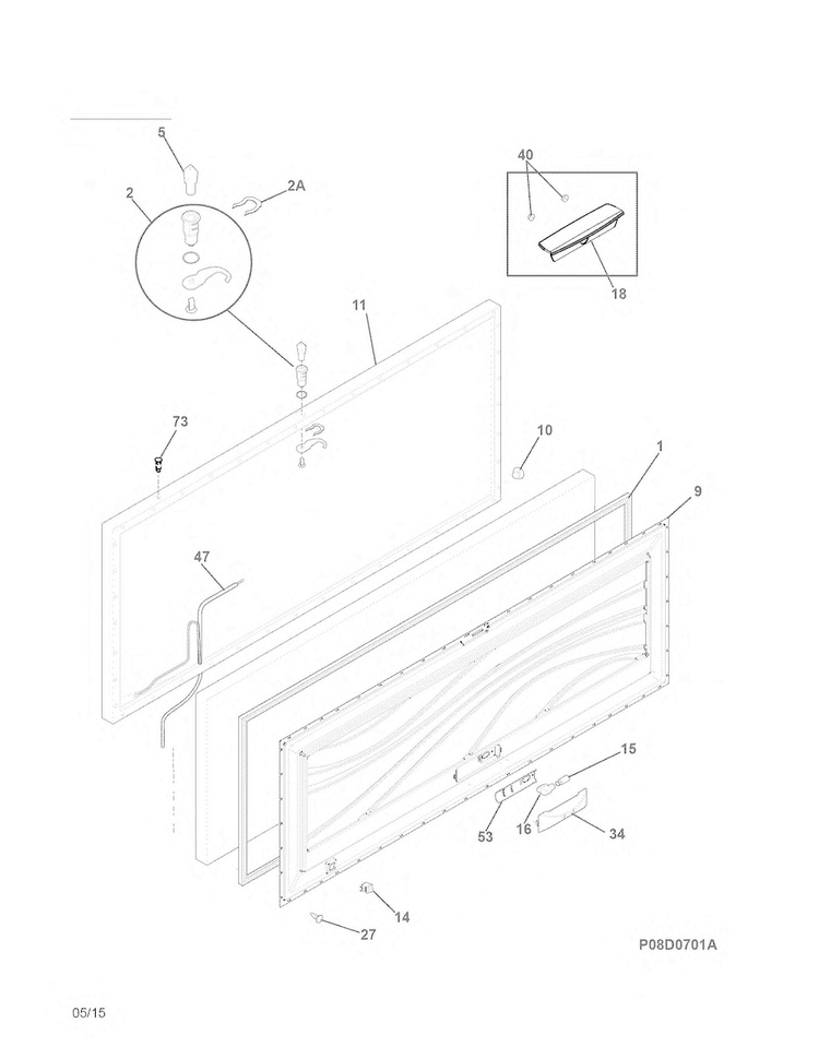 Door Diagram and Parts List for 25312812510  Kenmore Freezer