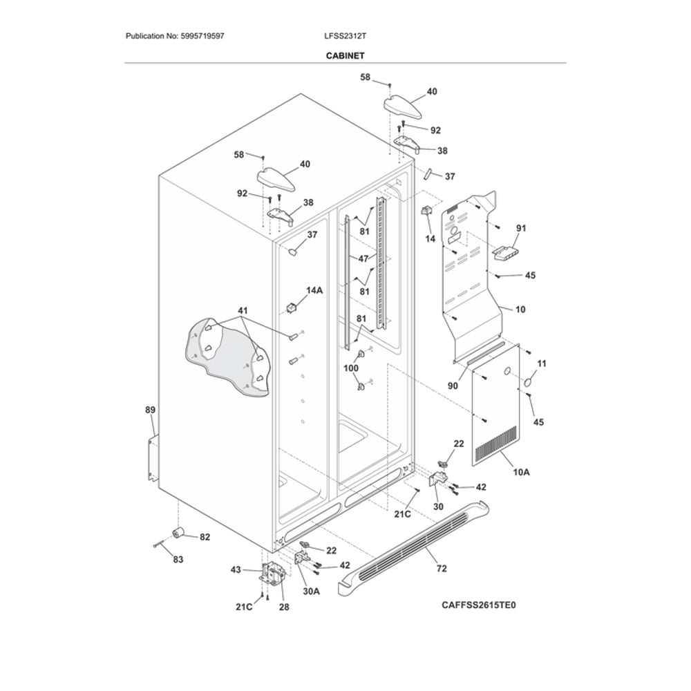 Cabinet Diagram and Parts List for LFSS2312TD3  Frigidaire Refrigerator