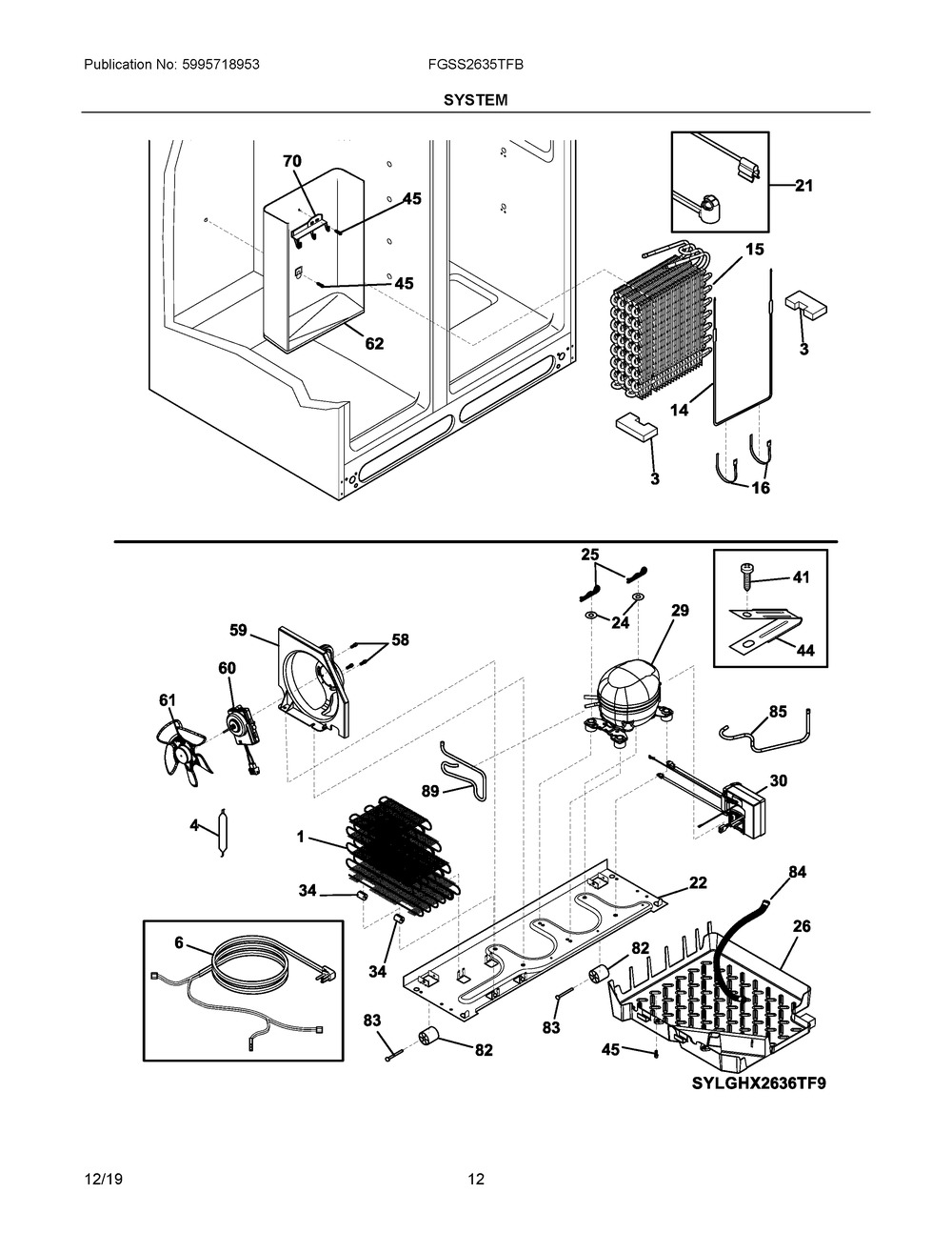 System Diagram and Parts List for FGSS2635TFB  Frigidaire Refrigerator