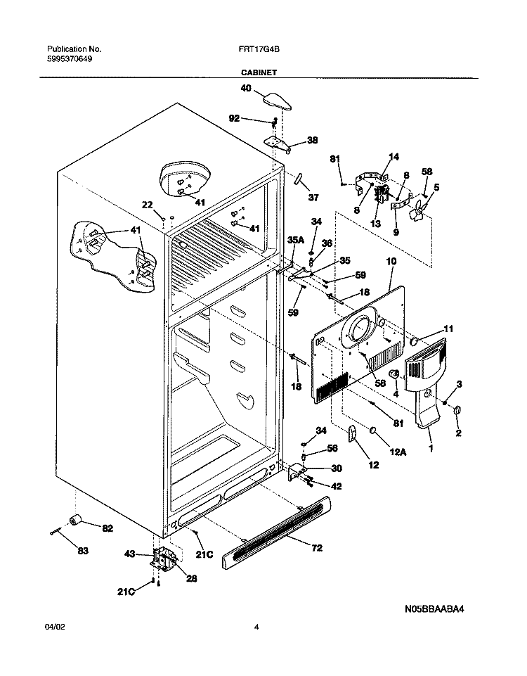 CABINET Diagram and Parts List for FRT17G4BQ0  Frigidaire Refrigerator