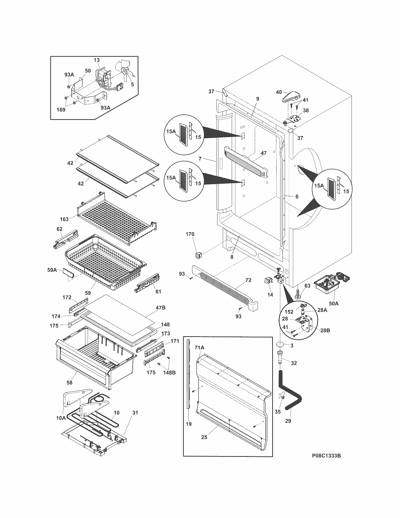 Cabinet Diagram and Parts List for FGVU17F8QFA  Frigidaire Freezer