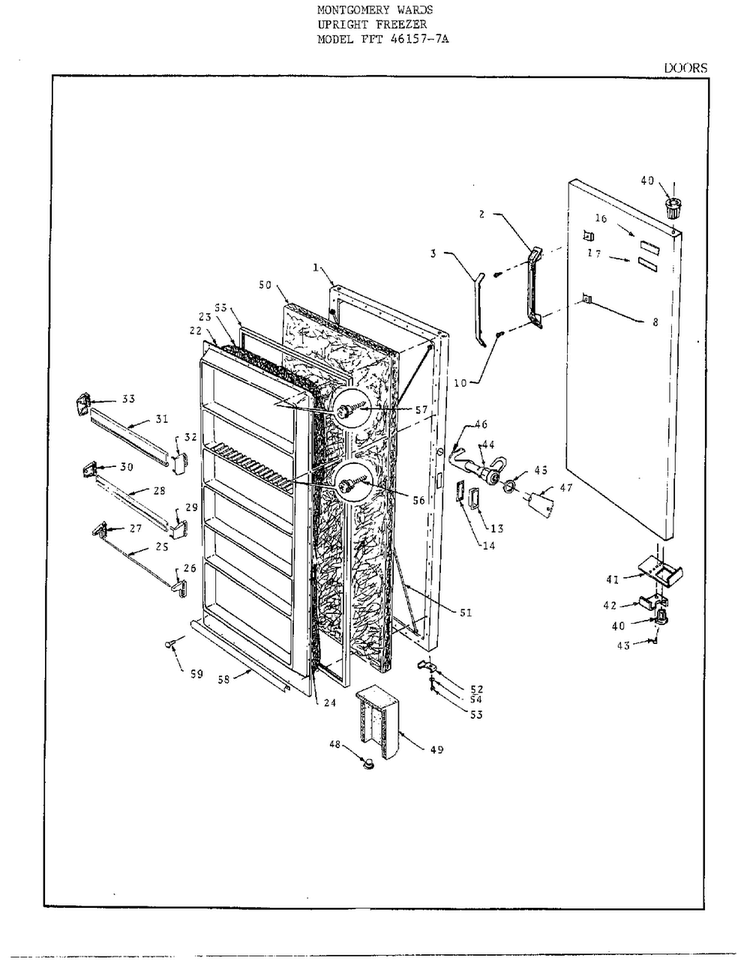Door Diagram and Parts List for 46157A  Frigidaire Freezer