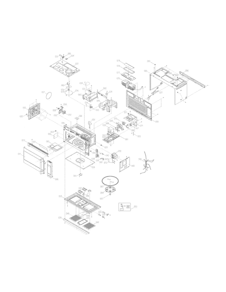 Oven,cabinet Diagram and Parts List for E30MH65QPSA  Electrolux Microwave